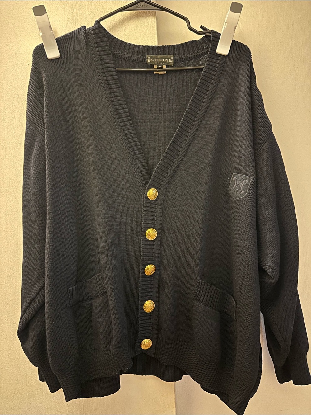 Vintage Celine Navy with Gold Buttons Cardigan 100% Wool Aesthetic